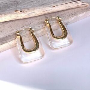 Anthropologie Gold and Clear Hoop Earrings